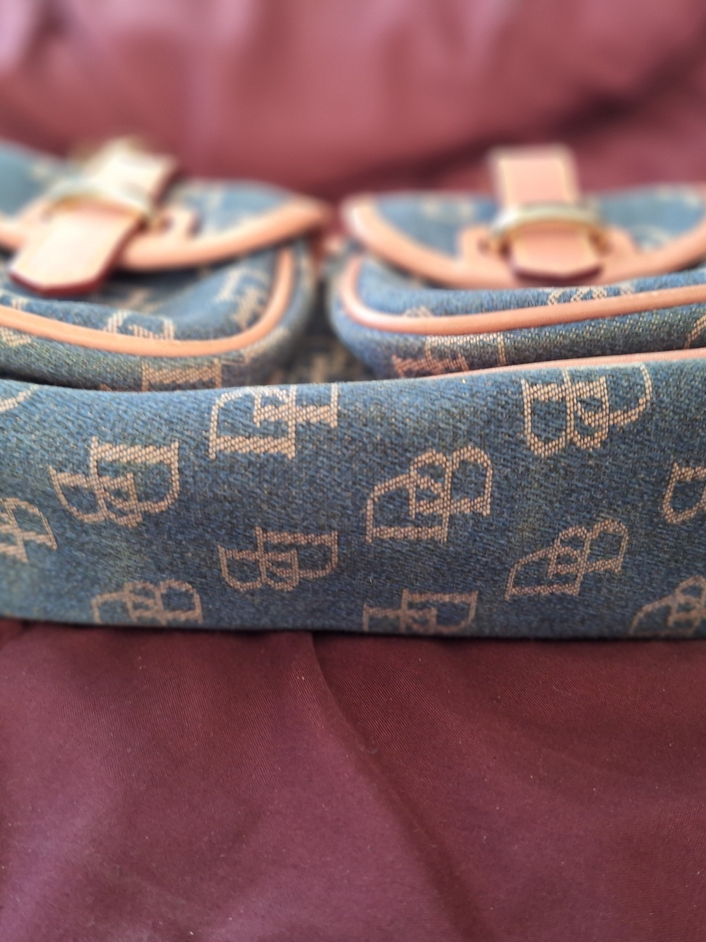 Dooney & Bourke Blue Monogram Denim Shoulder Bag with Tan Leather Trim - Picture 4 of 5